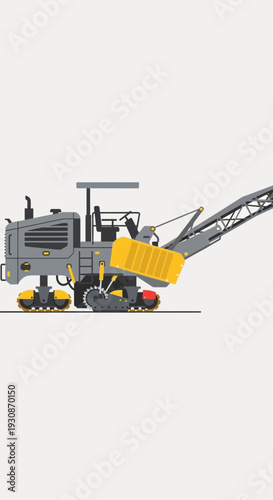 Industrial Road Paving Machine Heavy Duty Construction Equipment Vector Illustration