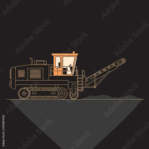 Industrial Road Paving Machine Operating On Dark Background
