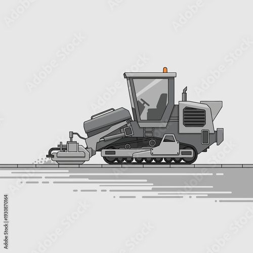 Industrial Road Paving Machine Working on a Smooth Surface Construction Equipment Illustration