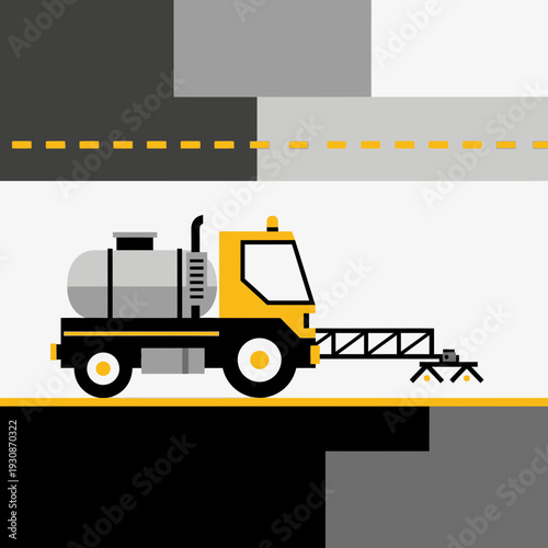 Industrial Road Sweeper Truck Performing Municipal Street Cleaning Operations