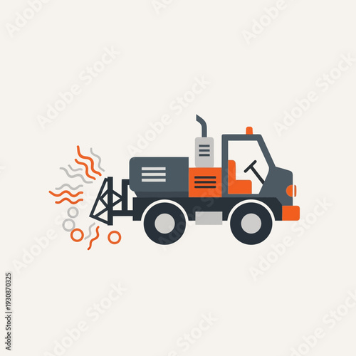 Industrial Road Sweeper Truck Performing Municipal Cleaning Services on a Plain Background