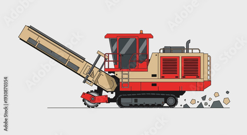 Industrial Rock Crusher Machine In Motion And Processing Materials