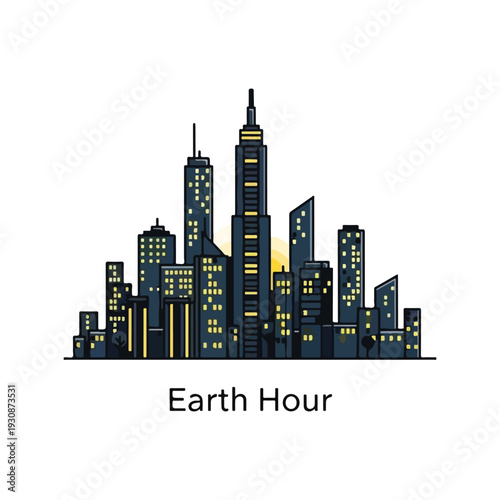 Earth Hour City Skyline Illustration for Environmental Awareness