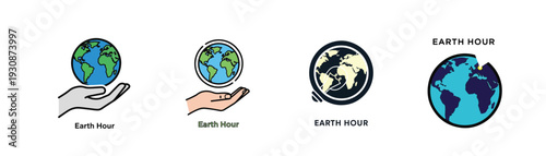 Earth Hour and Environmental Protection Vector Icons Set