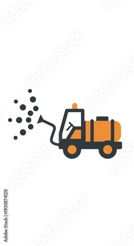 Industrial Sprayer Truck Applying Treatment Liquid Droplets In Motion