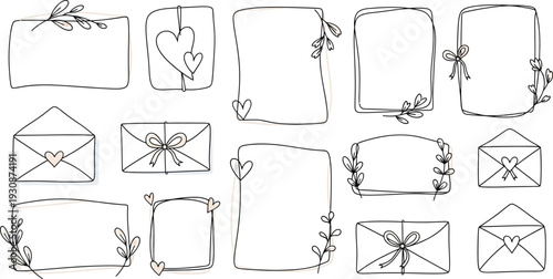 A set of sketchy, hand-drawn borders, envelopes, and note pads conveys an intimate, handwritten correspondence.