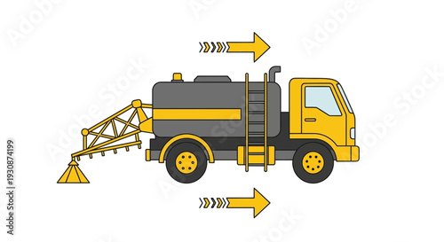 Industrial Sprayer Truck Performing Municipal Operations With Directional Arrows