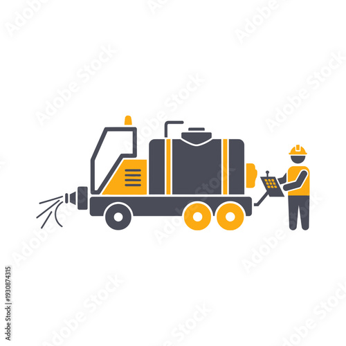 Industrial Spraying Equipment Operated By Skilled Technician On Construction Site