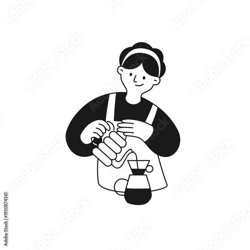 Professional Barista Preparing Filter Coffee with Dripper and Kettle, Specialty Cafe Brewing Process Concept.