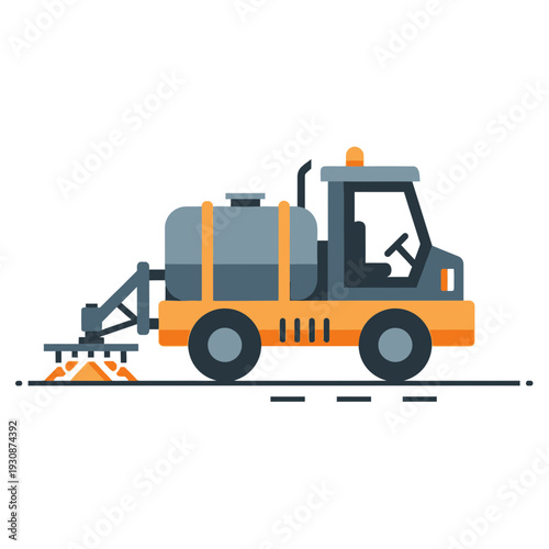 Industrial Street Sweeper Truck With Water Tank Vector Art