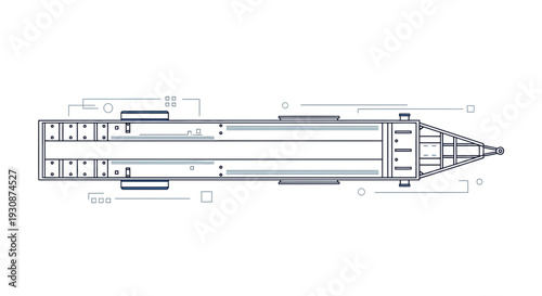 Industrial Trailer Blueprint Top View Outline Illustration