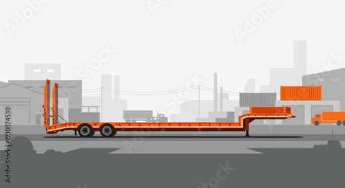 Industrial Transport Flatbed Trailer Hauling Heavy Cargo Load