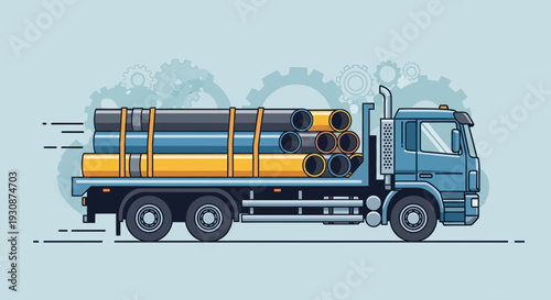 Industrial Truck Delivering Heavy Pipes For Construction Projects And Infrastructure Development