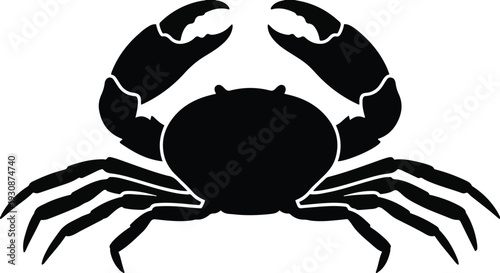 Black Silhouette Crab with Raised Claws on White Background