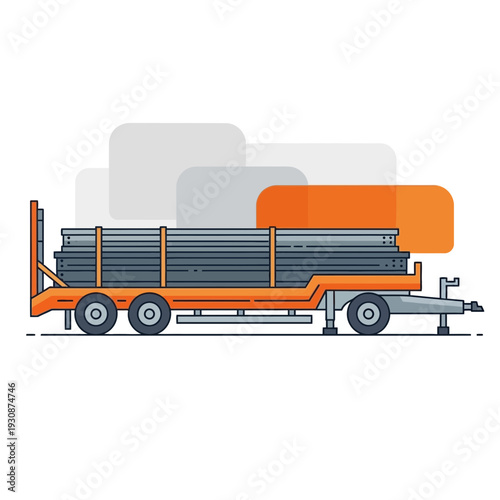Industrial Truck Delivering Metal Materials Flatbed Trailer Transporting Heavy Cargo