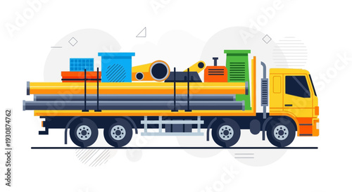 Industrial Truck Carrying Heavy Duty Pipes and Equipment for Construction Projects