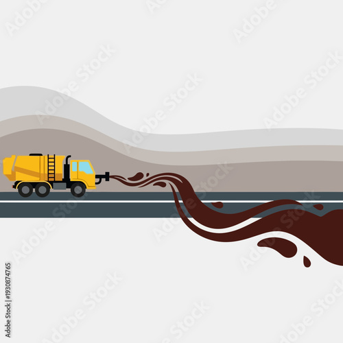 Industrial Truck Dispensing Dark Fluid On Abstract Background