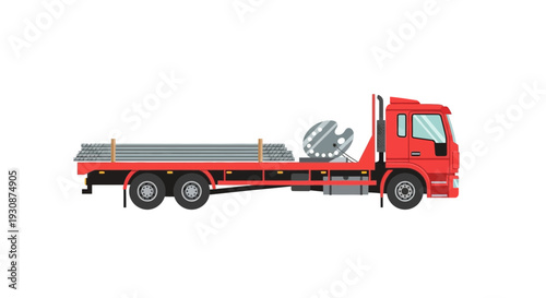 Industrial Truck Transporting Metal Pipes And Equipment Illustration