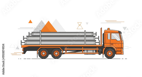 Industrial Truck Transporting Steel Beams For Construction Projects