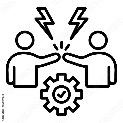 Partnership sparks innovative business solutions with gear icon, vector illustration.