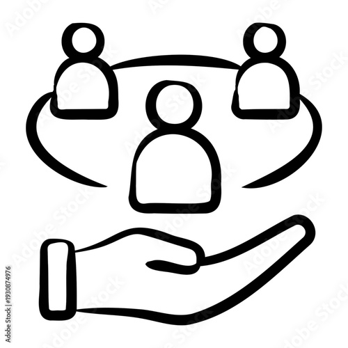 Supportive hand connecting people in a circle icon, vector illustration.