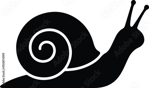 Black Silhouette of a Snail Moving Slowly Simple Vector Illustration
