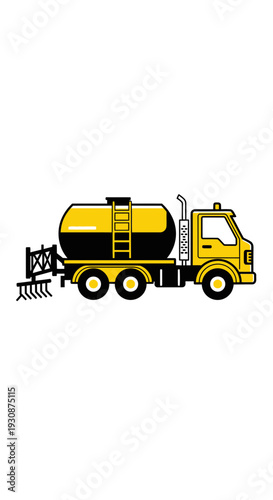 Industrial Water Tank Truck with Agricultural Sprayer Attachment Illustration