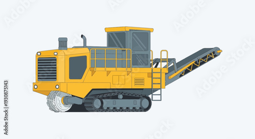Industrial Yellow Crusher Machine With Tracks And Conveyor Belt