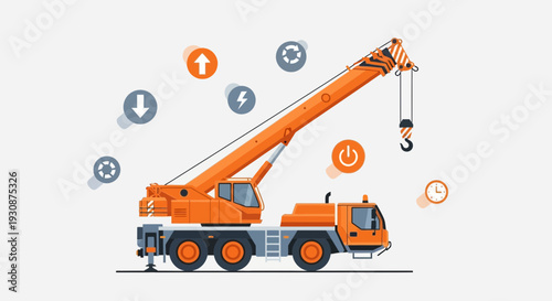 Innovative Construction Crane Icon Vector Illustration With Industry Icons On White Background
