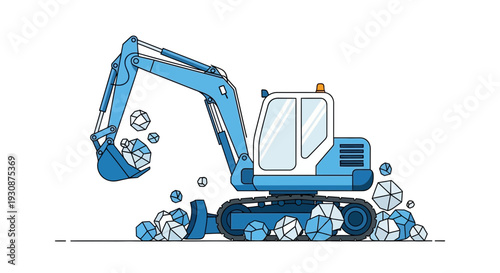 Innovative Excavator Digging Up Geometric Crystals For Construction And Mining