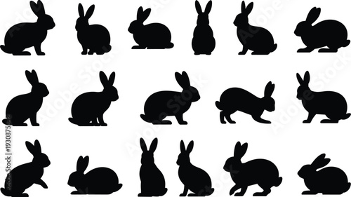 Collection of black silhouettes featuring farm animals wildlife marine life desert plants meadow grass business people bats and wolf icons