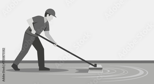 Janitor Sweeping Floor With Broom