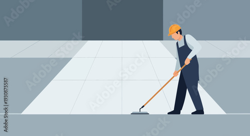 Janitorial Professional Performing Floor Maintenance Tasks Cleanliness Initiative