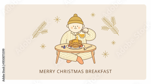 Joyful Christmas Morning Pancake Breakfast Illustration For Holiday Season