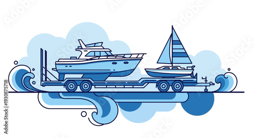 Luxury Yacht and Sailboat Transported on Nautical Themed Trailer