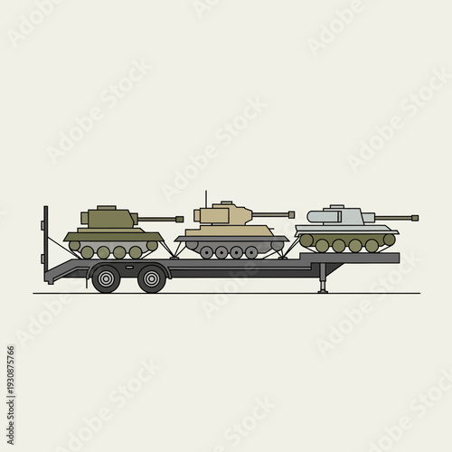 Military Transport Heavy Duty Equipment Moving Tanks On Trailer