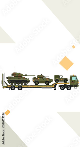 Military Transport Vehicle Carrying Armored Tanks And Vehicles For Defense