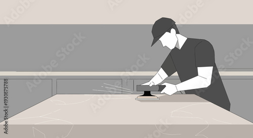 Man Sanding a Surface With Power Tool Industry