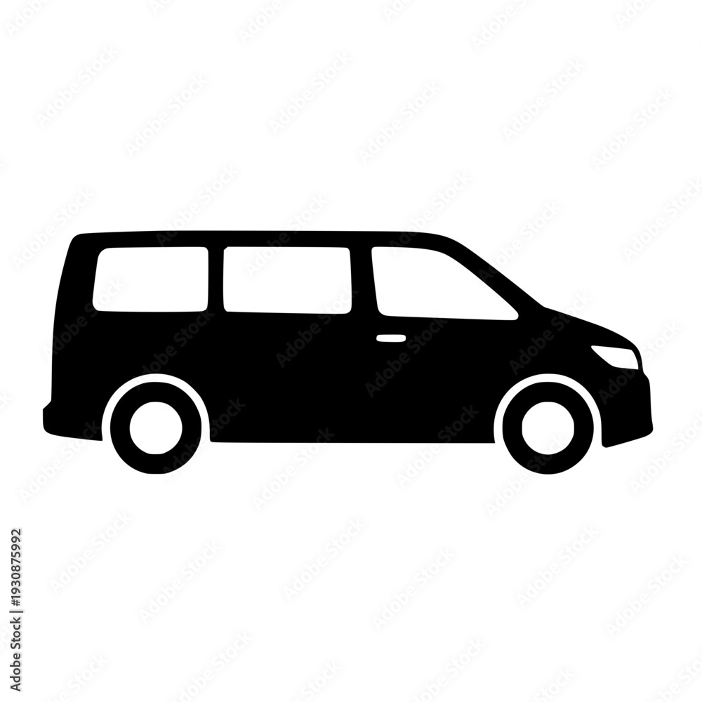 Fototapeta premium Family minivan flat sign black white icon 