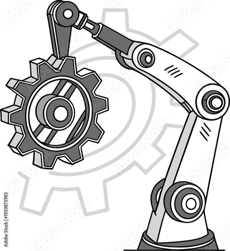 Industrial robotic arm with a gear attachment in a mechanical setup Vector