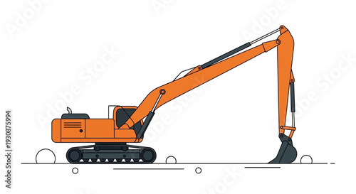Minimalist Construction Excavator Machine Design In Orange And Black