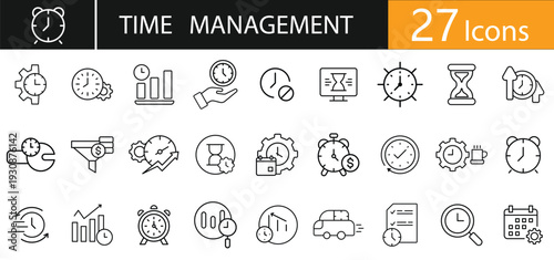 17 Time Management Icons Set Time Management and Productivity Line Icons Collection – Task Planning, Deadlines and Scheduling Symbols