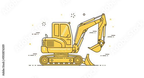 Minimalist Yellow Excavator Machine Vector Graphic Icon