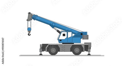 Mobile Construction Crane With Lifting Hook And Outriggers Detailed Vector Illustration