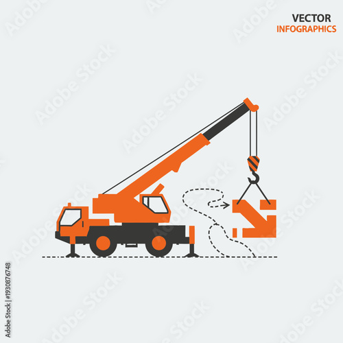 Mobile Crane Lifting Construction Element Industrial Design Vector Graphic