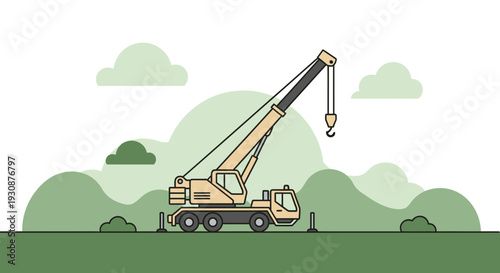Mobile Crane Lifting Heavy Equipment Construction Site Illustration