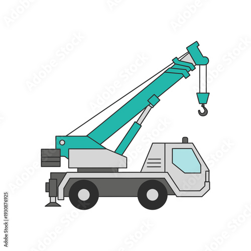 Mobile Crane Vehicle For Heavy Lifting And Construction Work On White Background