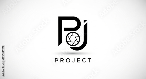 Modern PJ Project Logo Design with Camera Shutter Icon.
