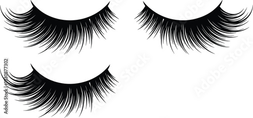 Luxury dramatic false eyelashes illustration, black vector lash set isolated on white background for beauty branding and cosmetic design use