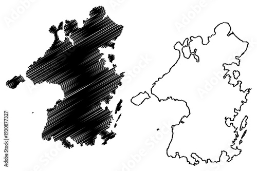 Oyano-jima and Nokama island (Japan, East Asia, Japanese archipelago, Amakusa Islands) map vector illustration, scribble sketch Oyanojima map